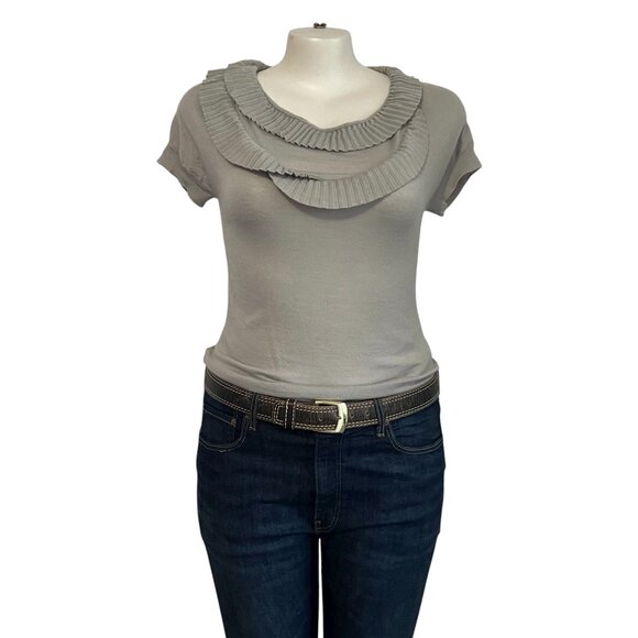 Ann Taylor LOFT Pleated Ruffle Knit Top - M - Picture 1 of 5